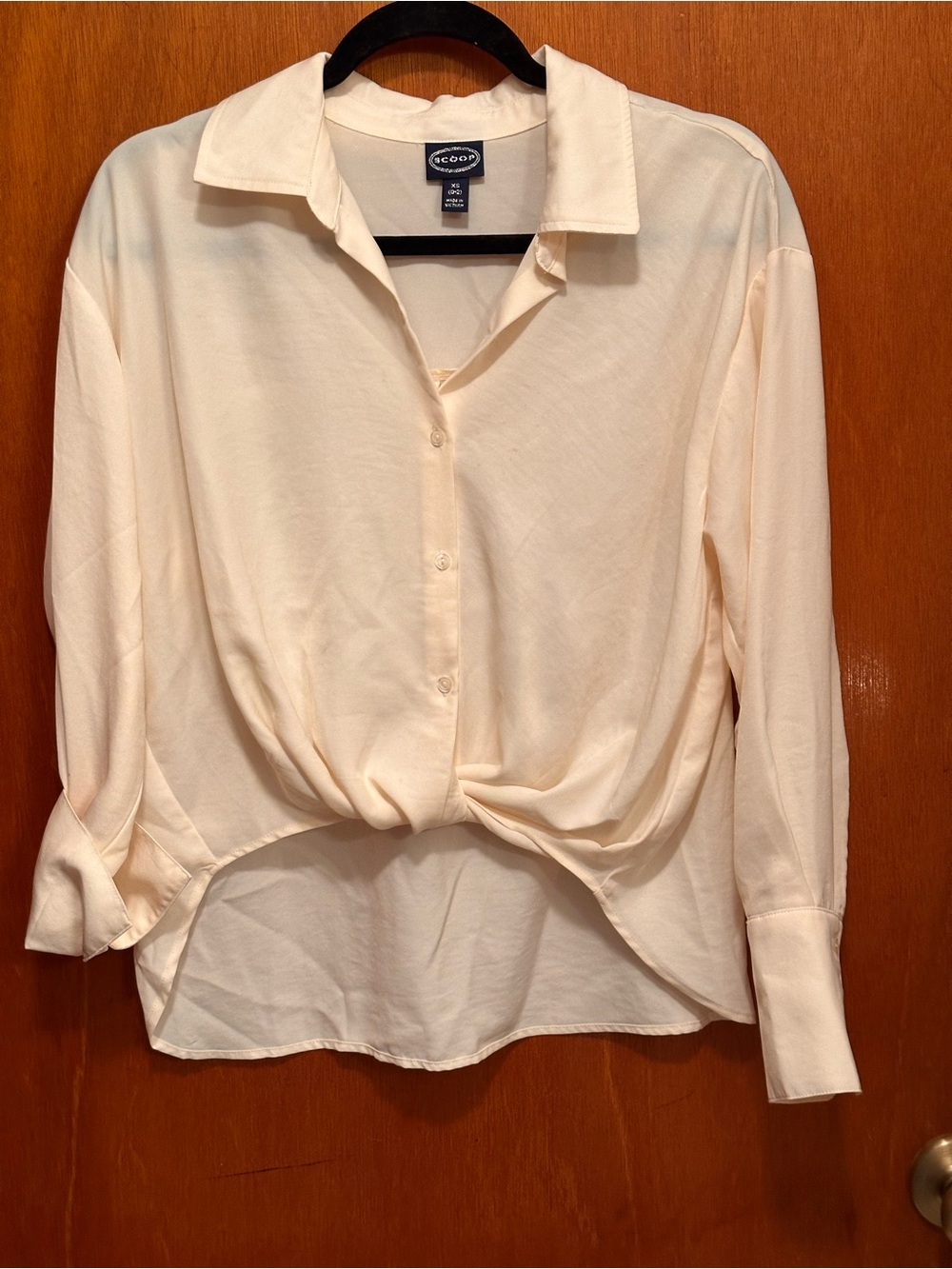 Scoop Cream Twist-Front Button Down Shirt